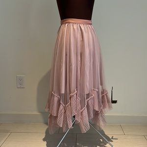 Pink Tulle Skirt with Ruffle Hem and Elastic Waist